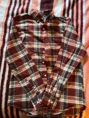 Van Heusen Burgundy and Cream Plaid Button-Down Shirt